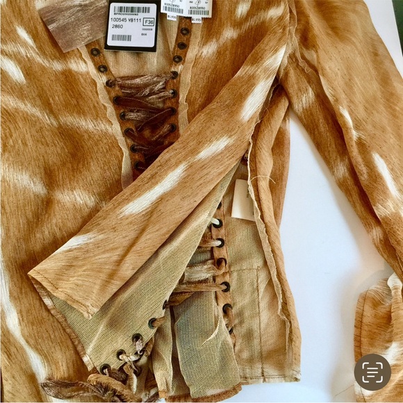 VERY RARE VINTAGE NWT LEGENDARY YVES ST LAURENT SILK RIVE GOUCHE SAFARI BLOUSE - Picture 13 of 15